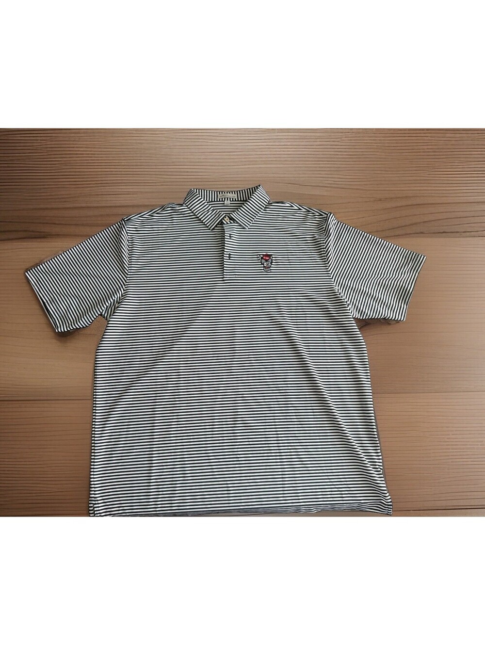 Peter Millar Jubilee Polo NC State Wolfpack Black/White Striped Sz 2XL UPF 50+